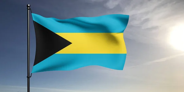 Bahamy Narodowa Tkanina Flagowa Machająca Pięknym Szarym Tle — Zdjęcie stockowe