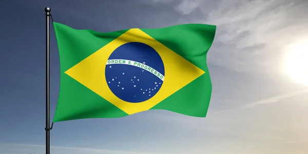 Brazílie Národní Vlajka Tkaniny Vlnění Krásném Šedém Pozadí — Stock fotografie