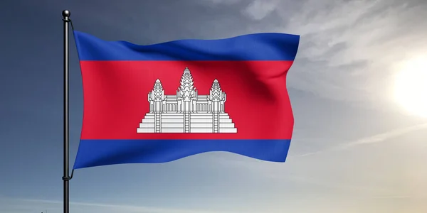 Cambogia Bandiera Nazionale Stoffa Tessuto Sventolando Sul Bellissimo Sfondo Grigio — Foto Stock