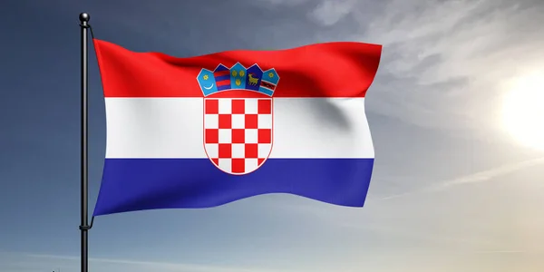Croácia Tecido Pano Bandeira Nacional Acenando Fundo Cinza Bonito — Fotografia de Stock