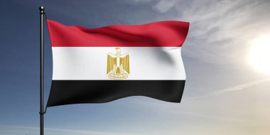 Mısır ulusal bayrak kumaşı güzel gri arka planda dalgalanıyor.