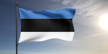 Estonya ulusal bayrak kumaşı güzel gri arka planda dalgalanıyor.