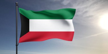 Kuveyt ulusal bayrak kumaşı güzel gri arka planda dalgalanıyor.