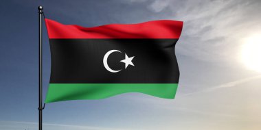 Libya ulusal bayrak kumaşı güzel gri arka planda dalgalanıyor.