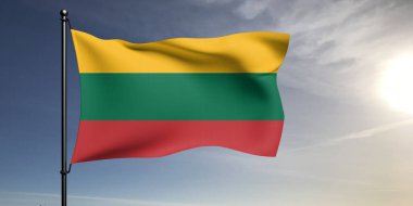 Litvanya Ulusal Bayrak Kumaşı Güzel gri arka planda sallanıyor.