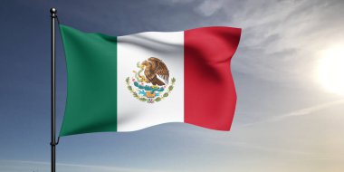 Güzel gri arka planda Meksika bayrağı kumaşı sallanıyor..