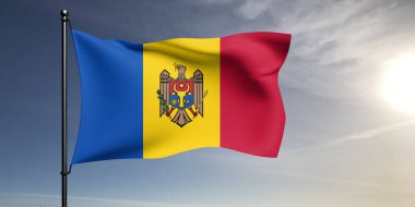 Moldova ulusal bayrak kumaşı güzel gri arka planda dalgalanıyor.