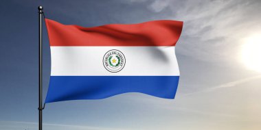 Paraguay ulusal bayrak kumaşı güzel gri arka planda dalgalanıyor.