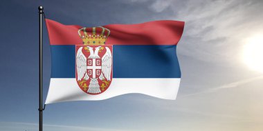 Sırbistan ulusal bayrak kumaşı güzel gri arka planda dalgalanıyor.