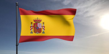 İspanya ulusal bayrak kumaşı güzel gri arka planda dalgalanıyor.