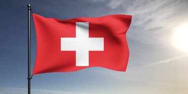 Gri arka planda sallanan İsviçre bayrağı kumaşı.