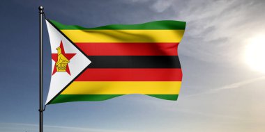 Zimbabwe Ulusal Bayrak Kumaşı Güzel gri arka planda sallanıyor.