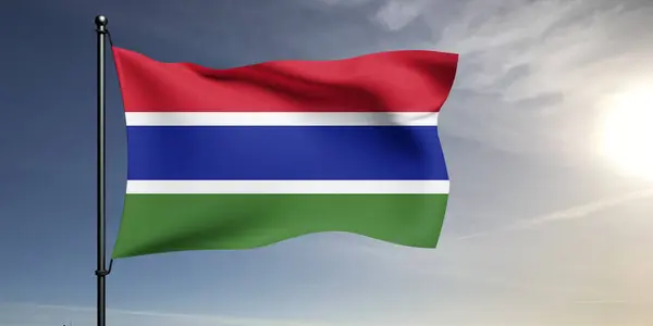Gambia National Flag Cloth Fabric Waving Beautiful Grey Background — Stock Photo, Image