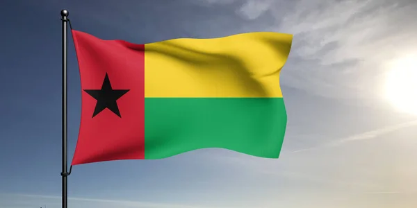 stock image Guinea-Bissau national flag cloth fabric waving on beautiful grey Background.