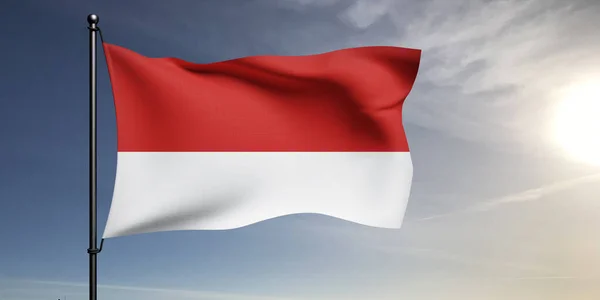 Indonésia Tecido Pano Bandeira Nacional Acenando Fundo Cinza Bonito — Fotografia de Stock