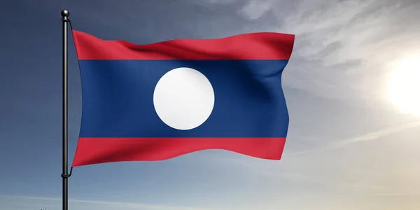 Ткань Национального Флага Лаоса Размахивающая Красивом Сером Фоне — стоковое фото