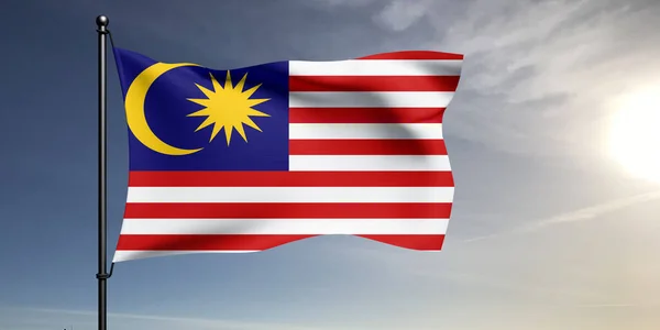 Maleisië Nationale Vlag Stof Zwaaien Mooie Grijze Achtergrond — Stockfoto