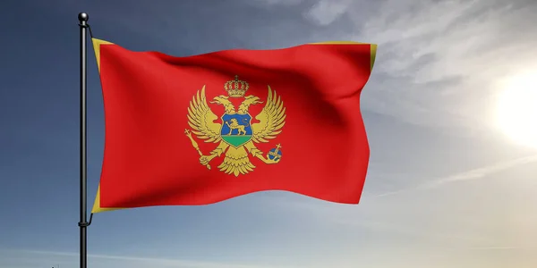 Ткань Национального Флага Черногории Размахивающая Красивом Сером Фоне — стоковое фото