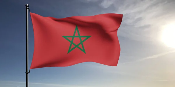 stock image Morocco national flag cloth fabric waving on beautiful grey Background.
