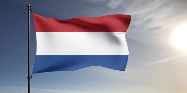荷兰国旗布织物在美丽的灰色背景下飘扬 — 图库照片