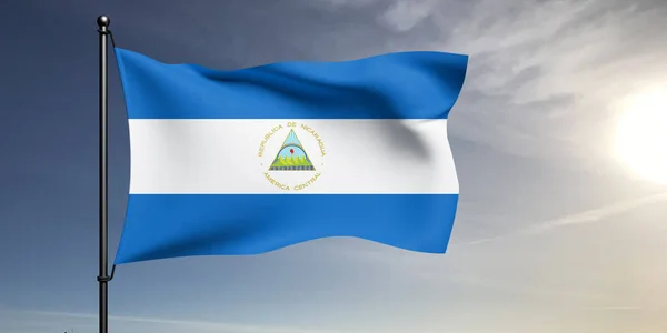 Nicaragua Tela Bandera Nacional Ondeando Sobre Hermoso Fondo Gris —  Fotos de Stock