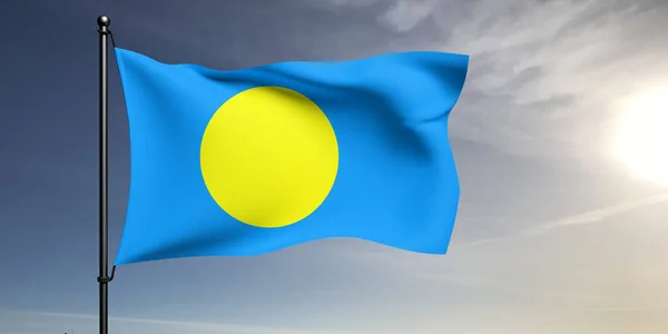 Palau National Flagga Tyg Viftar Vacker Grå Bakgrund — Stockfoto