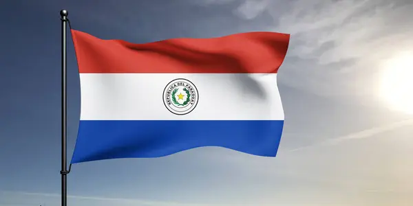美しい灰色の上に手を振るパラグアイ国旗布生地背景 — ストック写真