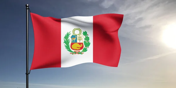 Peru Nationale Vlag Stof Zwaaien Mooie Grijze Achtergrond — Stockfoto