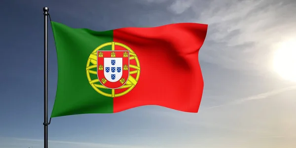 Португальська Національна Тканина Прапора Махає Прекрасним Сірим Фоном — стокове фото
