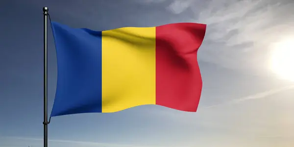 Rumunsko Národní Vlajkové Tkaniny Vlnění Krásném Šedém Pozadí — Stock fotografie