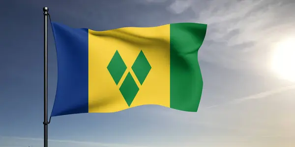 São Vicente Granadinas Tecido Pano Bandeira Nacional Acenando Fundo Cinza — Fotografia de Stock