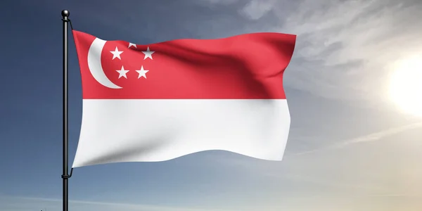 Singapore Bandiera Nazionale Stoffa Tessuto Sventolando Sul Bellissimo Sfondo Grigio — Foto Stock