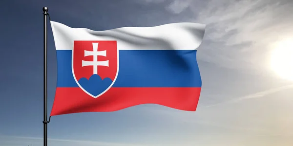 Ткань Национального Флага Словакии Размахивающая Красивом Сером Фоне — стоковое фото