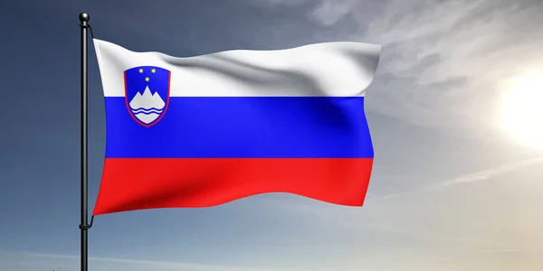 Ткань Национального Флага Словении Размахивающая Красивом Сером Фоне — стоковое фото