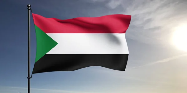 Sudan National Flag Cloth Fabric Waving Beautiful Grey Background — Stock Photo, Image