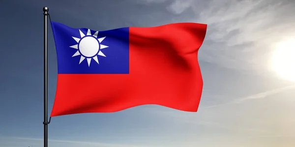 Тайваньский Национальный Флаг Ткань Ткани Размахивая Красивом Сером Фоне — стоковое фото