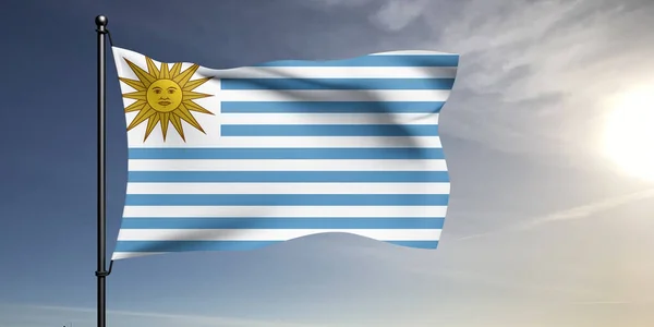 Uruguay Nationalflagge Stoff Weht Auf Schönen Grauen Hintergrund — Stockfoto