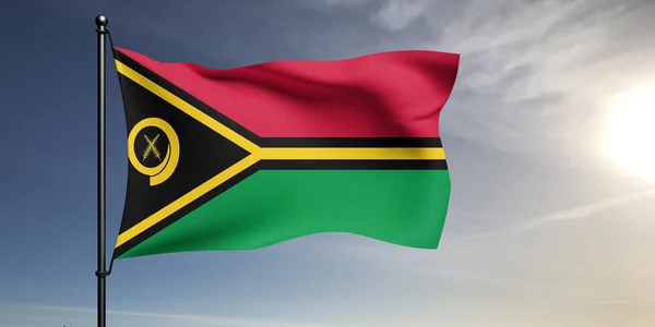 Vanuatu Národní Vlajka Tkaniny Vlnící Krásném Šedém Pozadí — Stock fotografie
