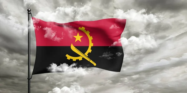 Tecido Pano Bandeira Nacional Angola Acenando Belo Fundo Nublado — Fotografia de Stock