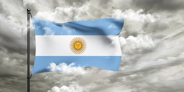 Argentiniens Nationalflagge Weht Auf Wolkenverhangenem Hintergrund — Stockfoto