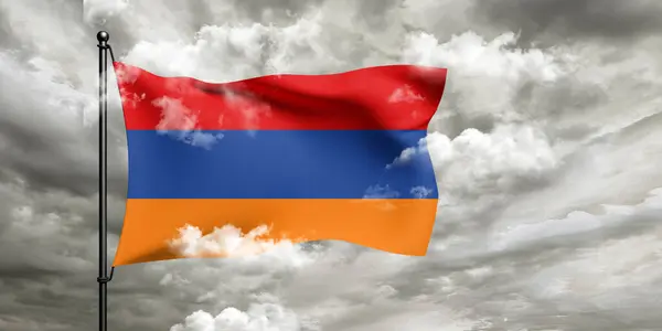 Ткань Национального Флага Армении Размахивающая Красивом Облачном Фоне — стоковое фото