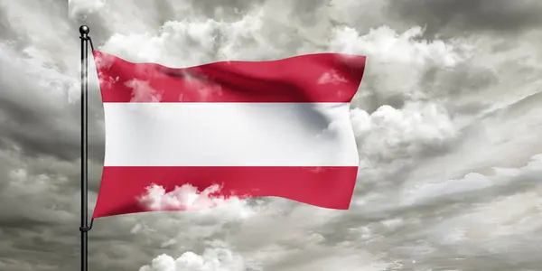 Áustria Tecido Pano Bandeira Nacional Acenando Sobre Belo Fundo Nublado — Fotografia de Stock
