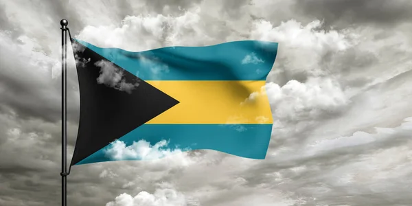 Bahamy Národní Vlajkové Tkaniny Vlnící Krásném Zamračeném Pozadí — Stock fotografie