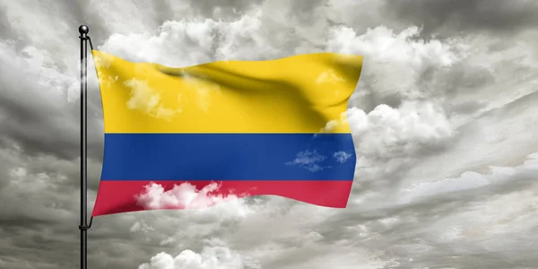 Colombia National Flag Cloth Fabric Waving Beautiful Cloudy Background — Stock Photo, Image