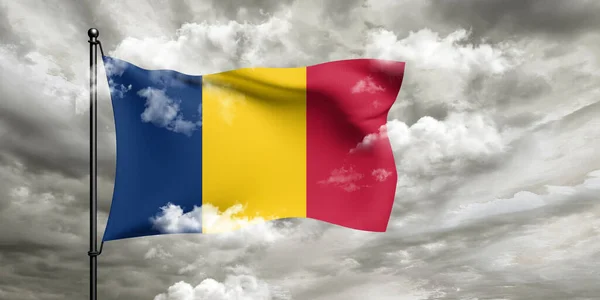 Čad Národní Vlajka Tkaniny Vlnění Krásném Zakaleném Pozadí — Stock fotografie