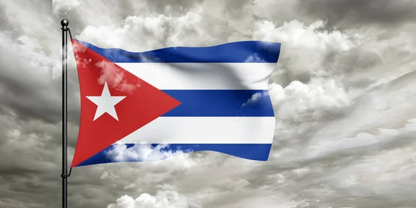 Kuba Národní Vlajkové Tkaniny Vlnící Krásném Zamračeném Pozadí — Stock fotografie