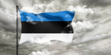 Estonya ulusal bayrak kumaşı güzel bulutlu arka planda dalgalanıyor.