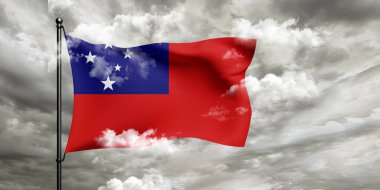 Samoa ulusal bayrak kumaşı güzel bulutlu arka planda dalgalanıyor.