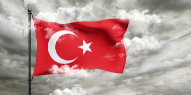 Türkiye ulusal bayrak kumaşı güzel bulutlu arka planda dalgalanıyor.