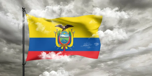 厄瓜多尔国旗布织物在美丽的云彩背景下飘扬 — 图库照片